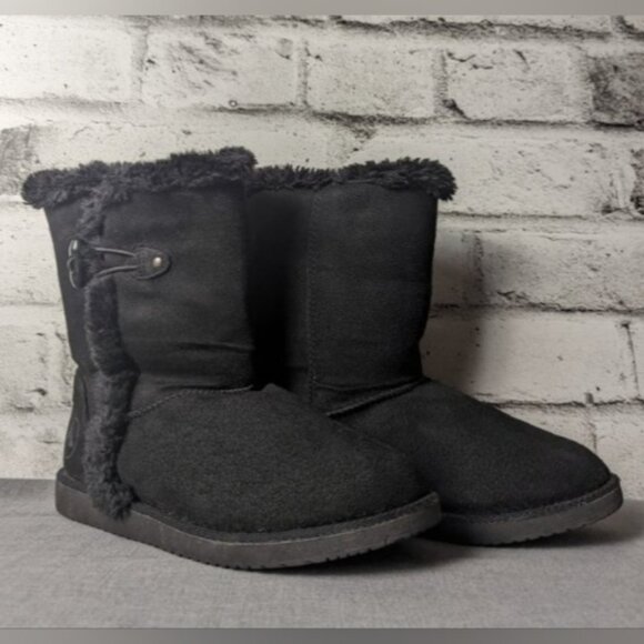 AirWalk Winter Black Hook & Loop Boots Faux Suede & Fur Lined - Picture 2 of 15